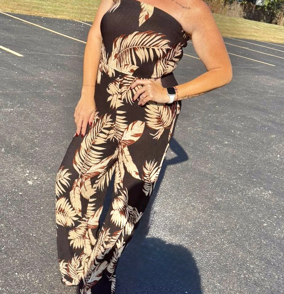 Strapless Jumper, Floral Print (Black, Brown, Beige) by Love Poem