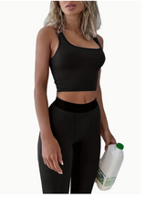 2-piece Crop Tank & Legging Pants Set, Black