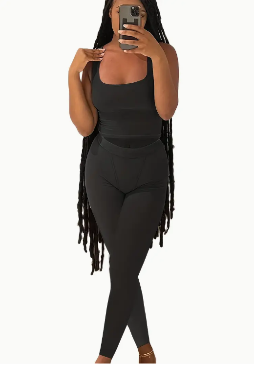 2-piece Crop Tank & Legging Pants Set, Black