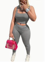 2-piece Crop Tank & Legging Pants Set, Silver Grey