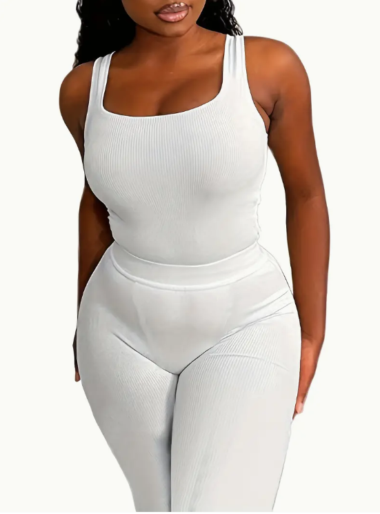 2-piece Crop Tank & Legging Pants Set, White