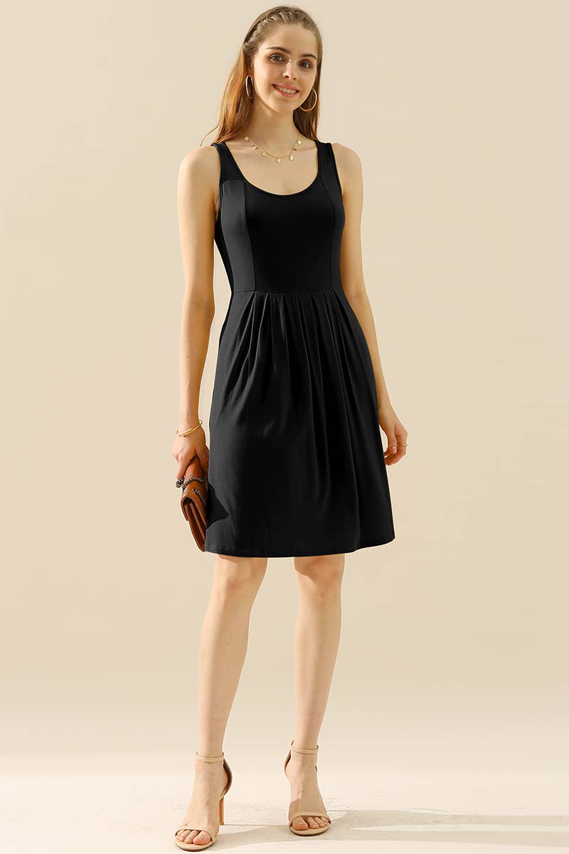 PLUS SIZE CASUAL SLEEVELESS DRESS, PLEATED