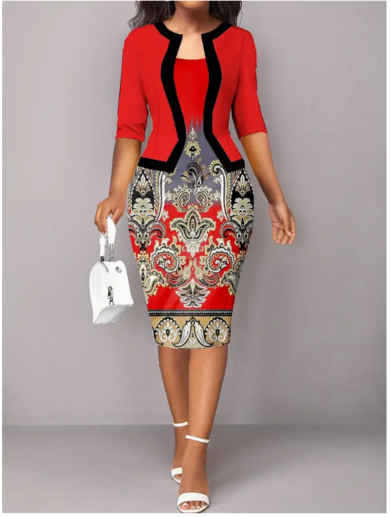 2 Pc Dress Set with open front Jacket, Red