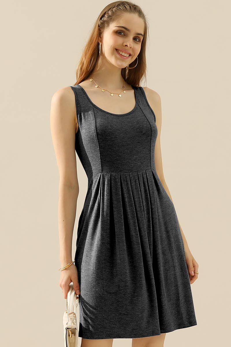 PLUS SIZE CASUAL SLEEVELESS DRESS, PLEATED