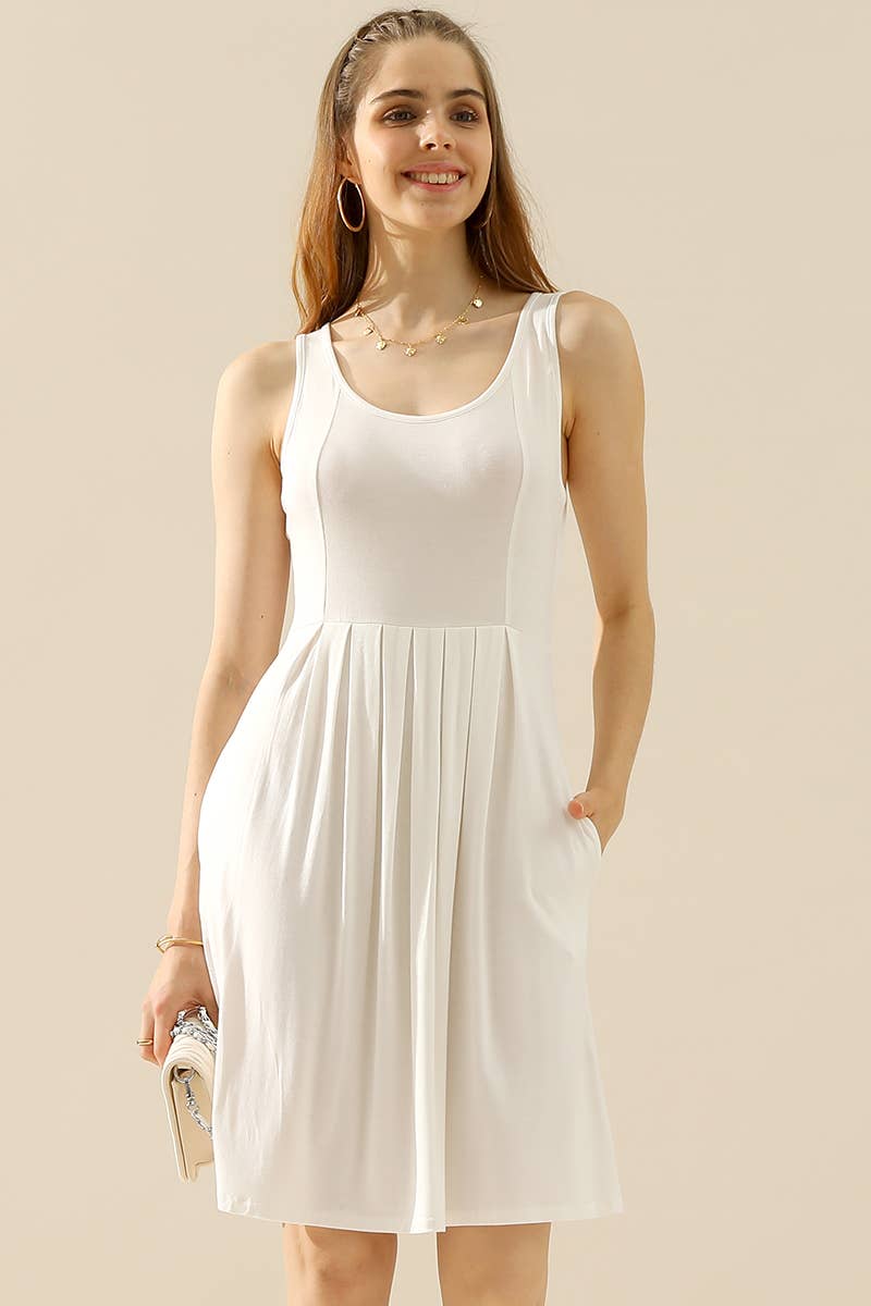 PLUS SIZE CASUAL SLEEVELESS DRESS, PLEATED