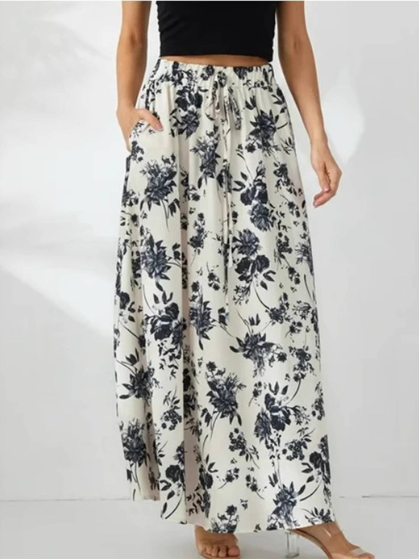 Lace Up Printed Pocket Skirt
