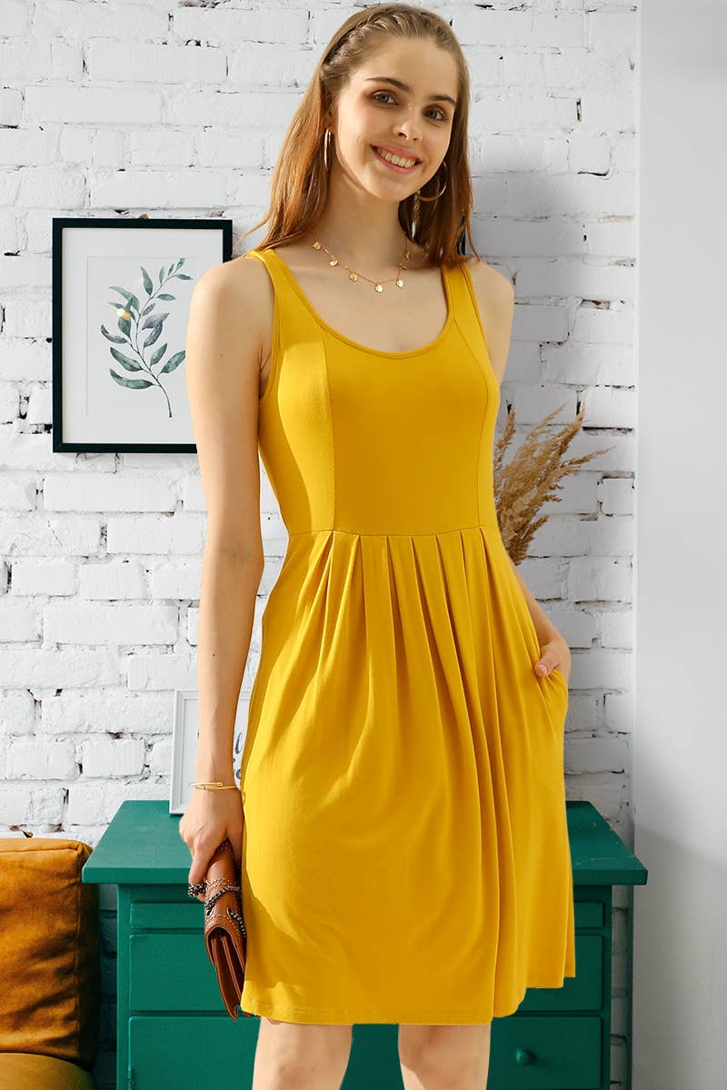 PLUS SIZE CASUAL SLEEVELESS DRESS, PLEATED