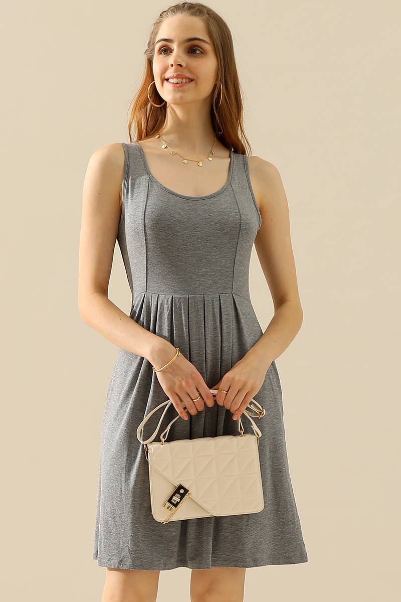 PLUS SIZE CASUAL SLEEVELESS DRESS, PLEATED