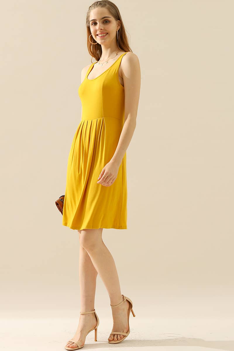 PLUS SIZE CASUAL SLEEVELESS DRESS, PLEATED