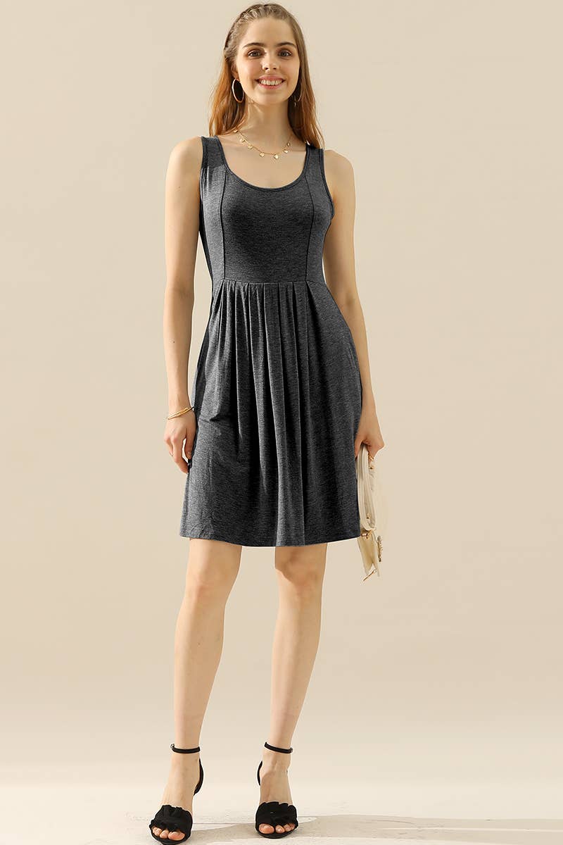 PLUS SIZE CASUAL SLEEVELESS DRESS, PLEATED