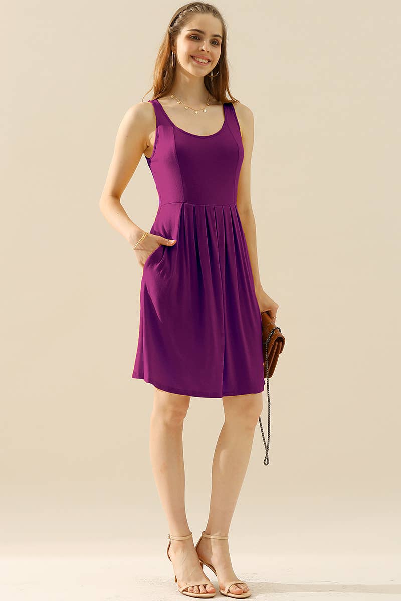 PLUS SIZE CASUAL SLEEVELESS DRESS, PLEATED