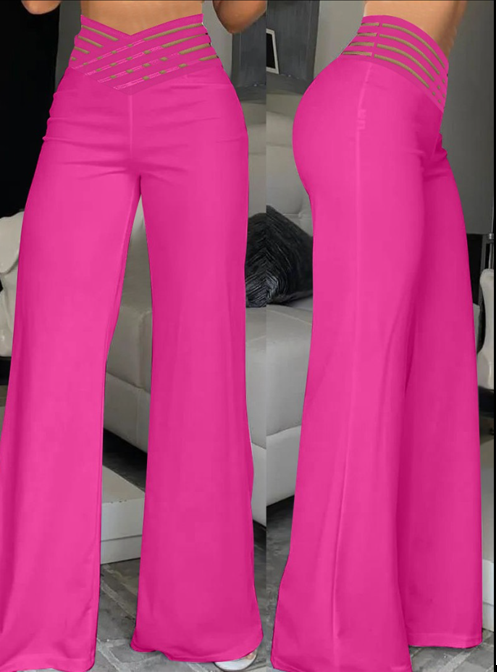 Crisscross Sheer Mesh High Waist Pants, Pink