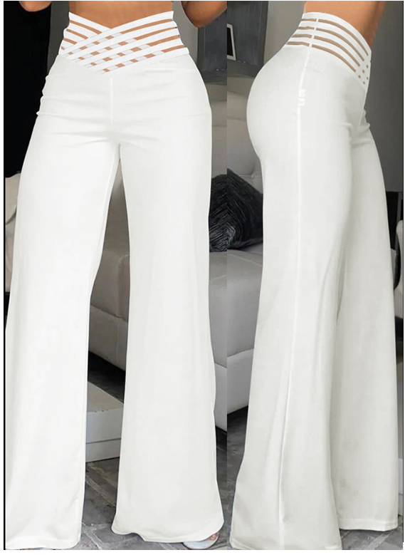 Crisscross Sheer Mesh High Waist Pants, White