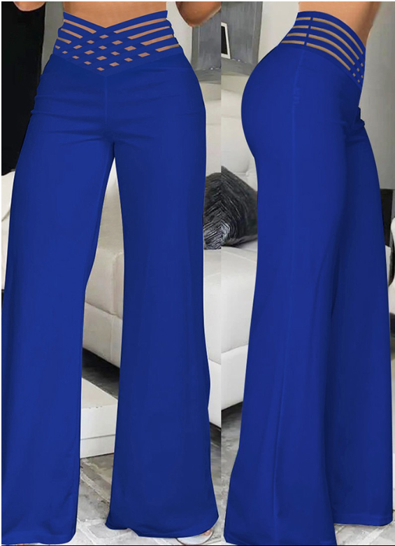 Crisscross Sheer Mesh High Waist Pants, Royal Blue