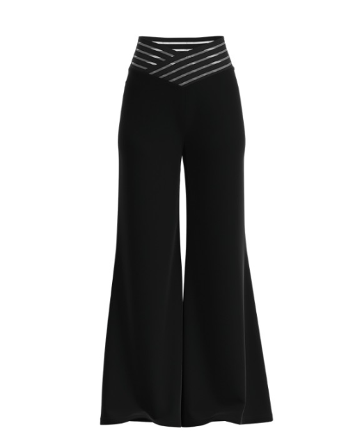 Crisscross Sheer Mesh High Waist Pants, Black