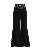 Crisscross Sheer Mesh High Waist Pants, Royal Blue