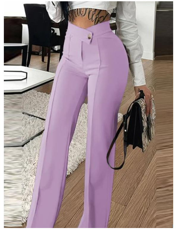 Cross-button, Straight Leg Everyday Pants, Lavender