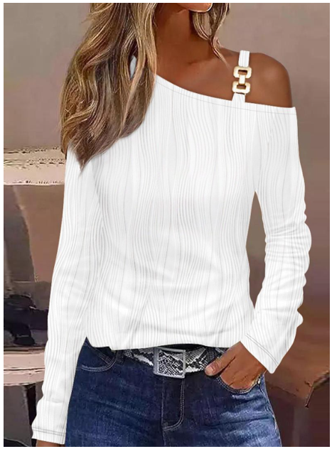 Chain Decor Off-Shoulder Top, White