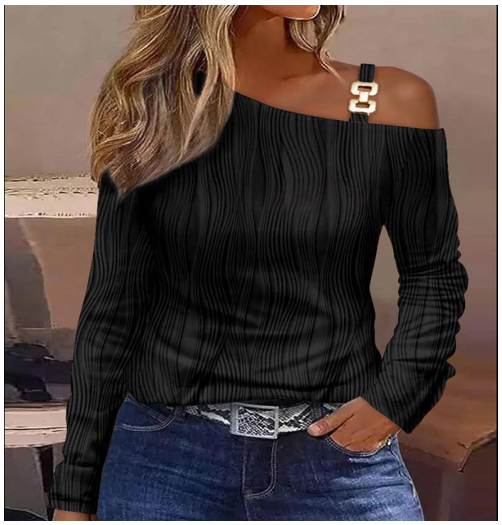 Chain Decor Off-Shoulder Top, Black