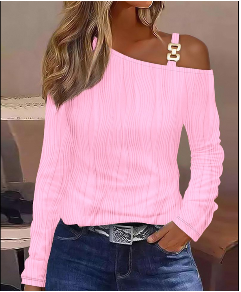 Chain Decor Off-Shoulder Top, Pink