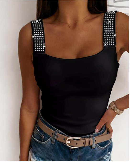 Rhinestone Embellished Cami Top, Black