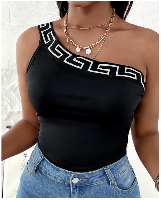 Off Shoulder Geo-Black Top