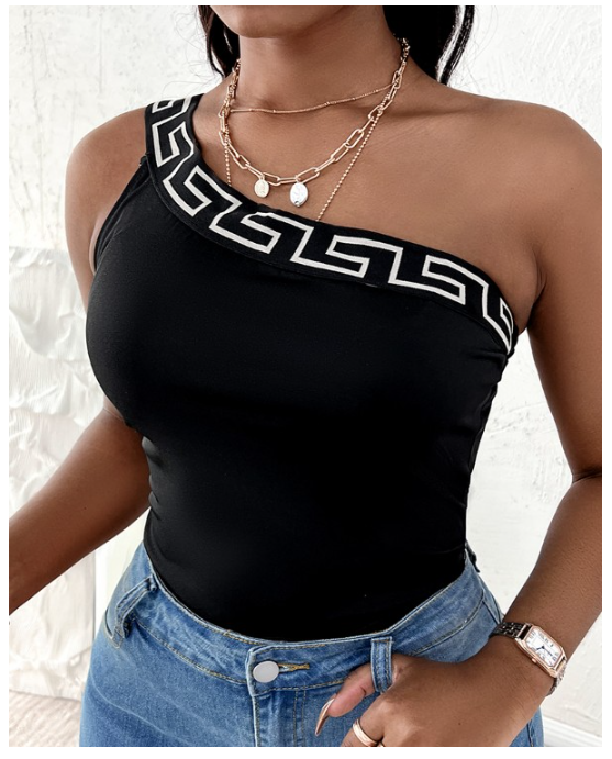 Off Shoulder Geo-Black Top