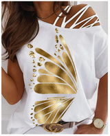 Butterfly Print Cold Shoulder Top