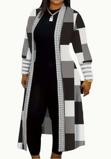 Full Length Cardigan, Black, White, & Grey