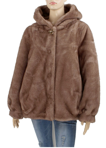 Fur Coat, HOODED, Coffee Brown