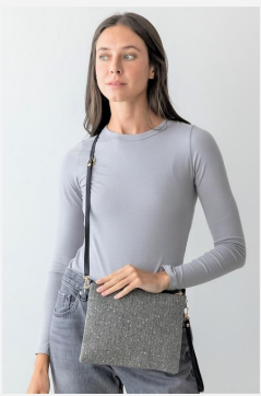 Herringbone (Silver Gray) Tote Handbag (includes crossbody bag)