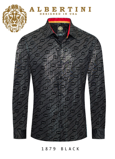 Men's metallic Black long sleeve button down shirt