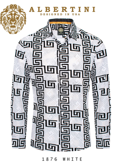 Men's metallic White & Black long sleeve button down shirt