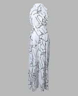 Spiral Print Wide Leg Jumpsuit, White