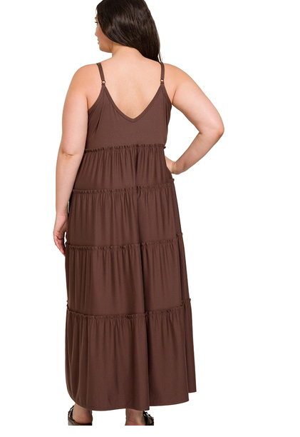 Plus Size S-Strap maxi dress with side pockets, Mahogony