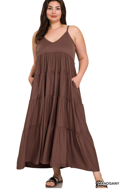 Plus Size S-Strap maxi dress with side pockets, Mahogony