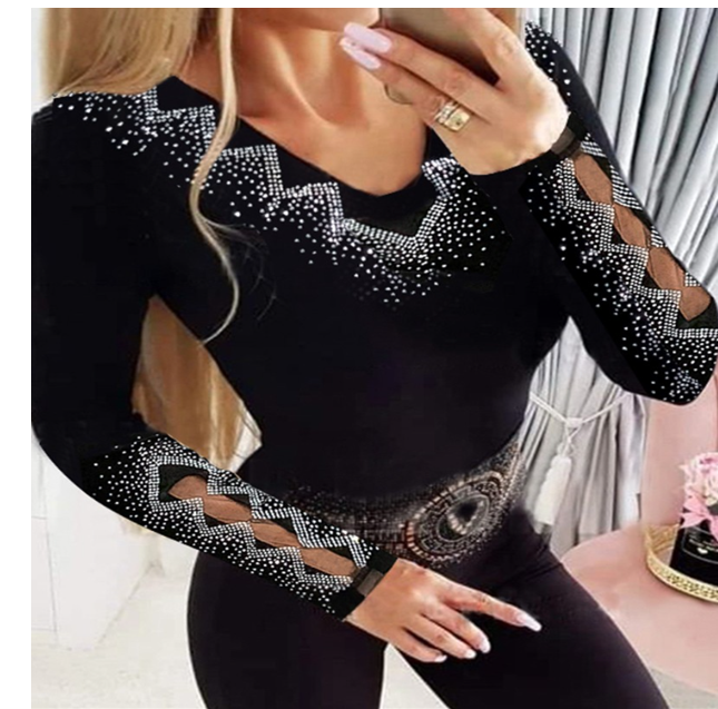 Rhinestone Embroidered Top, Black