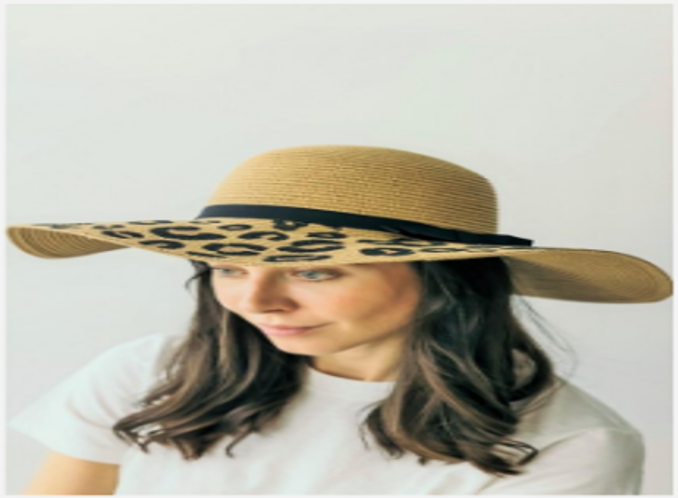 STRAW BRIM HAT, ANIMAL PRINT