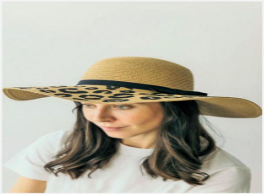 STRAW BRIM HAT, ANIMAL PRINT