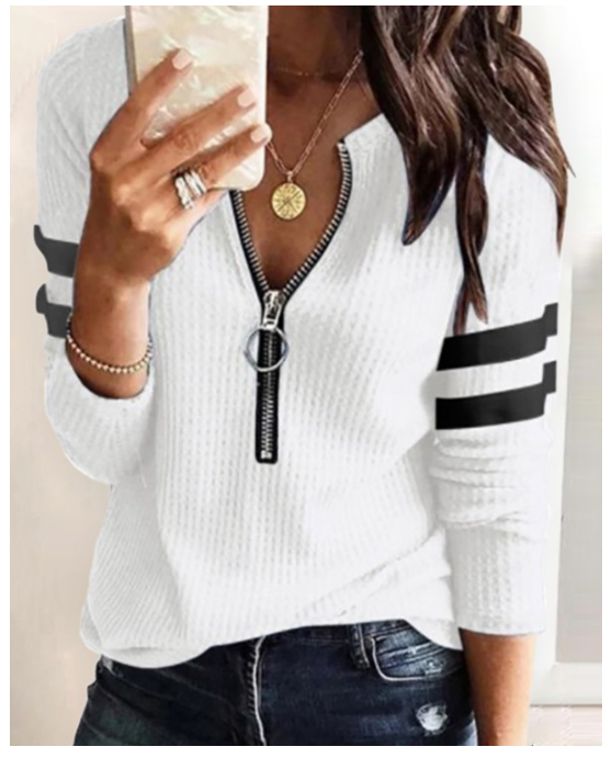 Striped Long Sleeve Zipper Top