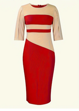 Two-tone Midi Dress, Red