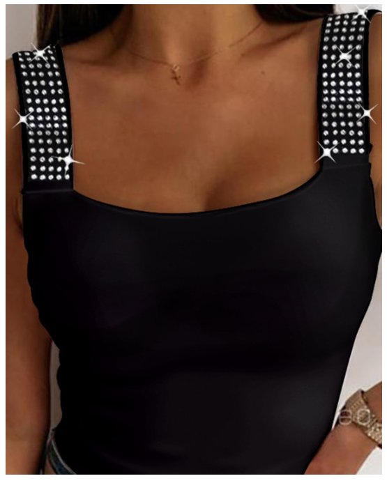 Rhinestone Embellished Cami Top, Black