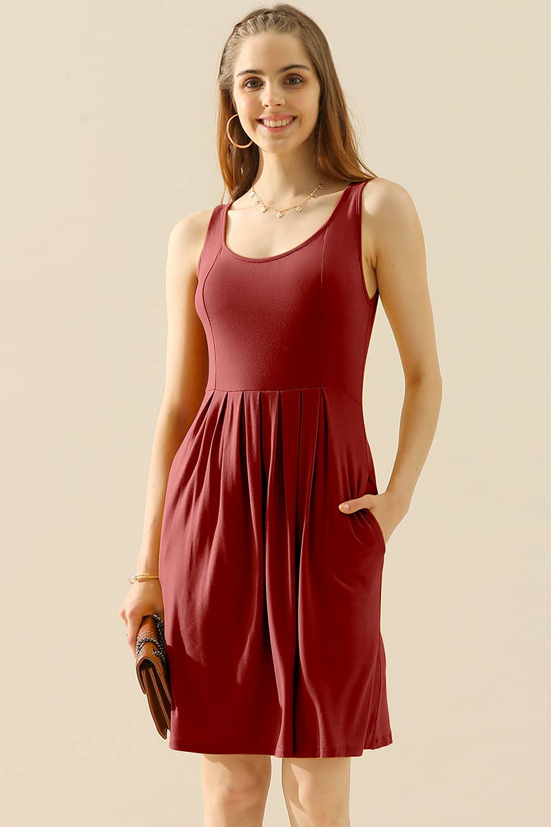 PLUS SIZE CASUAL SLEEVELESS DRESS, PLEATED