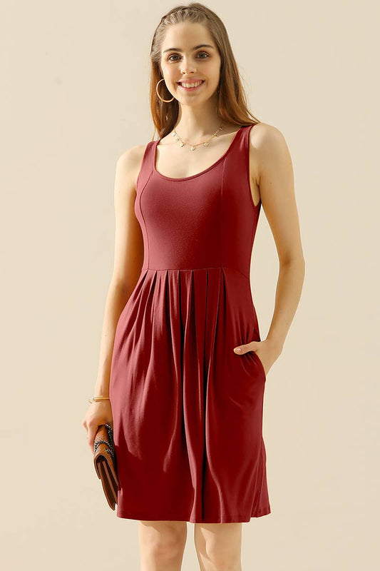 PLUS SIZE CASUAL SLEEVELESS DRESS, PLEATED