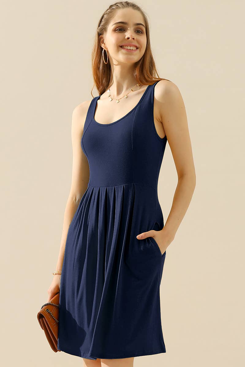 PLUS SIZE CASUAL SLEEVELESS DRESS, PLEATED