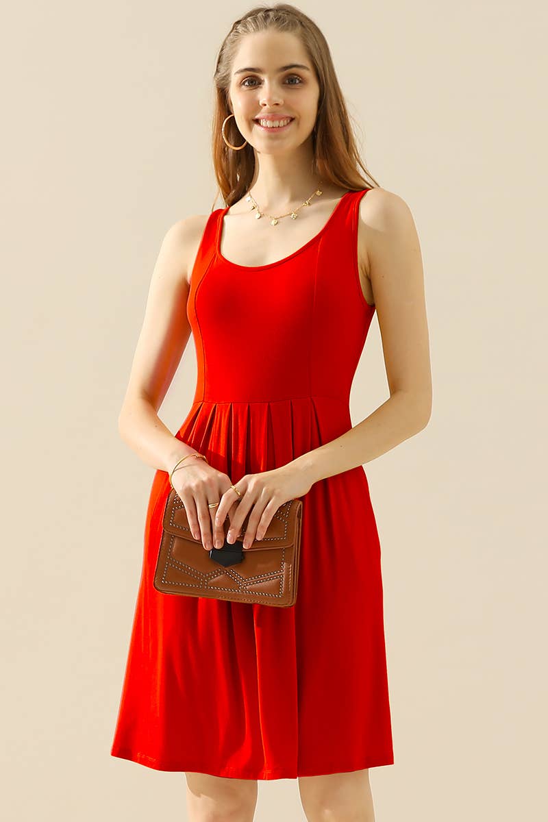 PLUS SIZE CASUAL SLEEVELESS DRESS, PLEATED