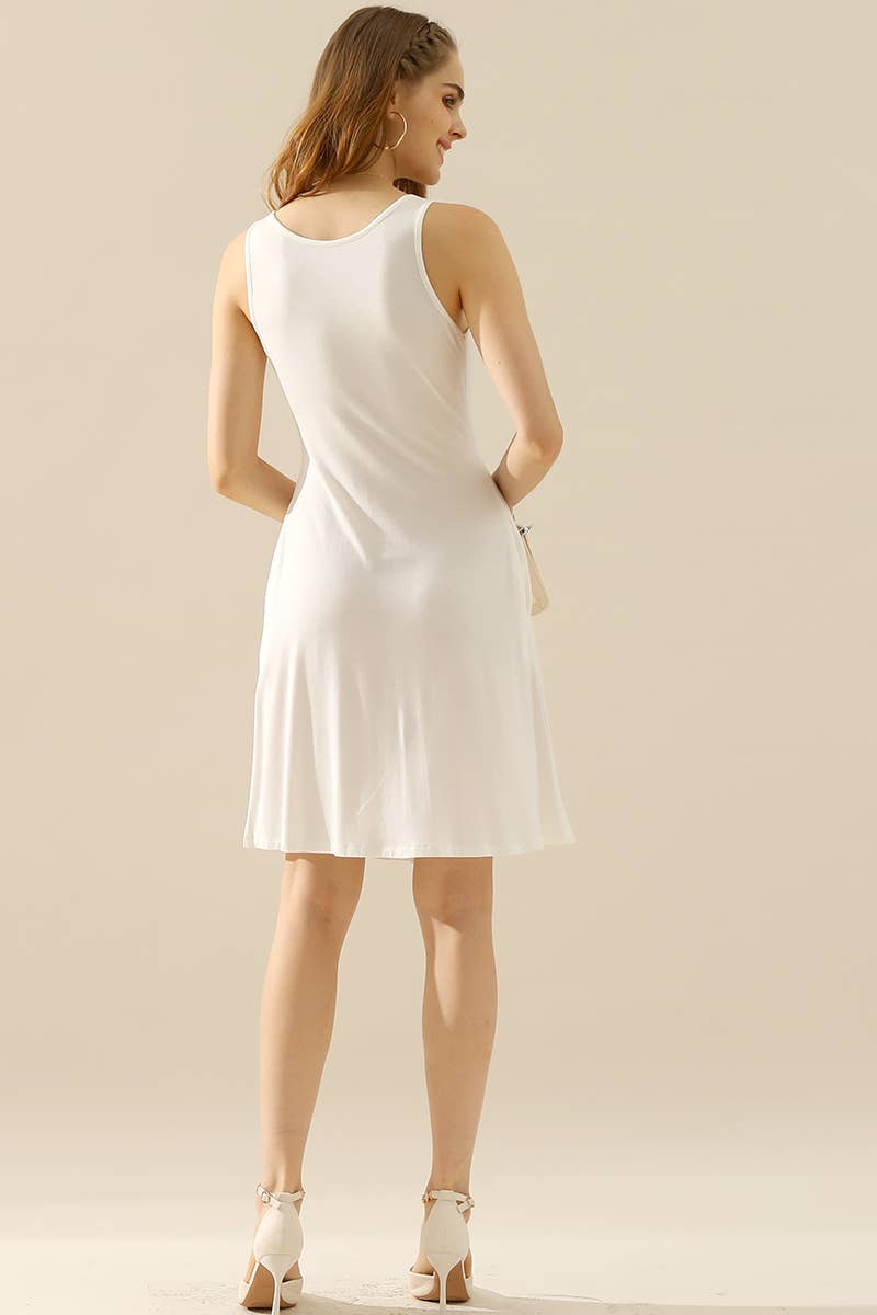 PLUS SIZE CASUAL SLEEVELESS DRESS, PLEATED