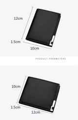 Image of men's designer leather wallet and its size dimensions.