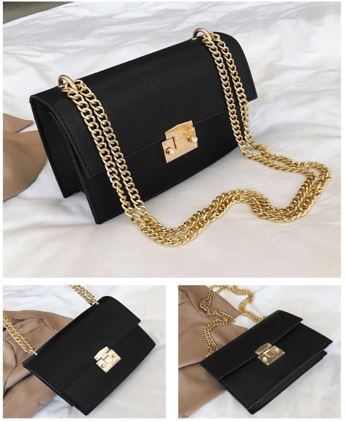 Image of a women's chain strap black leather shoulder bag