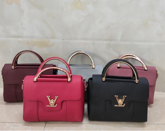 Image of a women's black, red, gray, pink, and burgundy  leather shoulder bags.